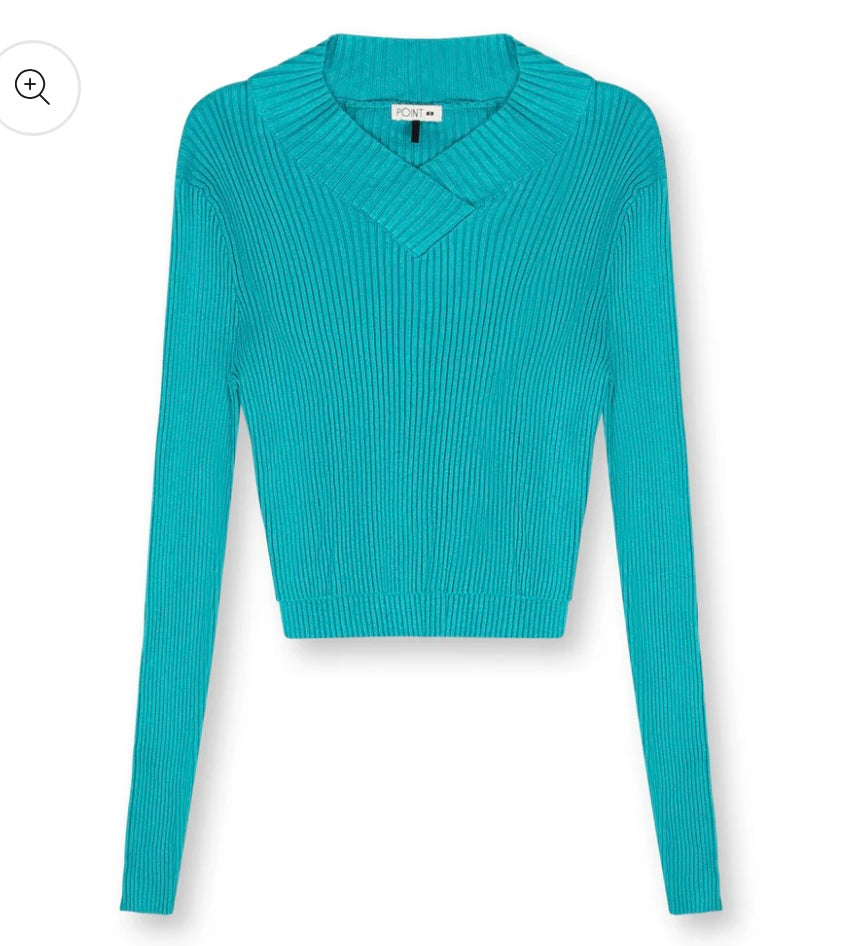 Point V-Neck Cropped Sweater