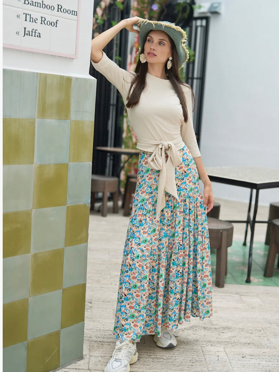 ADINA LV TIERED MAXI SKIRT- FUNKY FLORAL