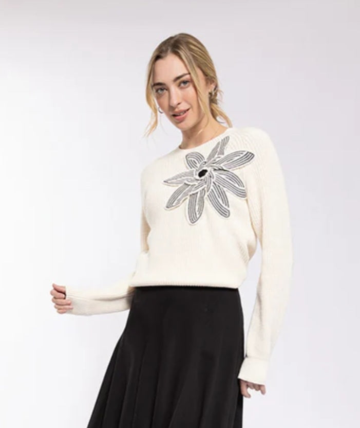 LATI TUDE 3D Flower Applique Sweater