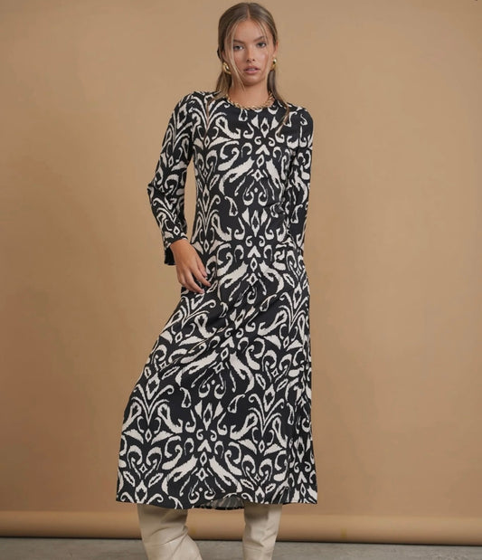 BLISS BLACK/WHITE ABSTRACT DRESS