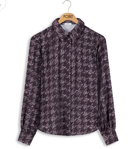 POINT SATIN BLOUSE HOUNDSTOOTH