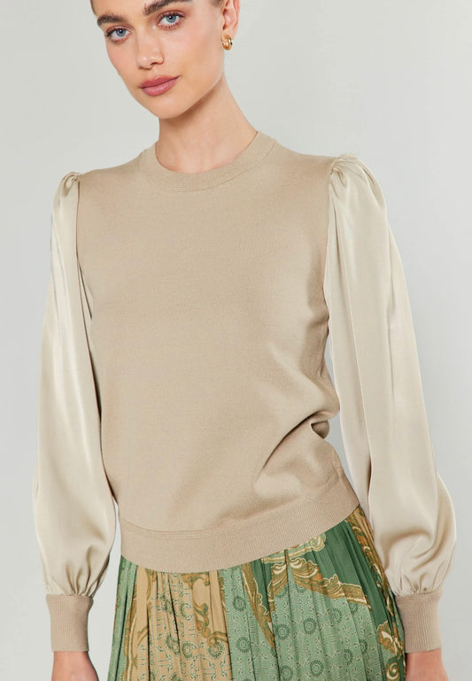 RIBBED CONTRAST SLEEVE SWEATER