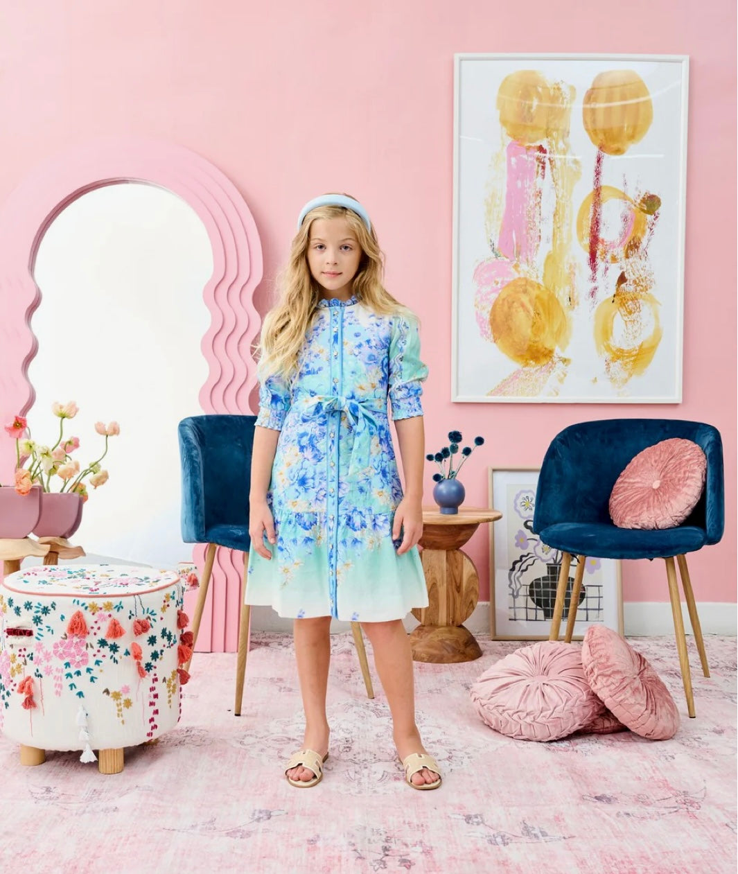 PORTER TEAL FLORAL LINEN DRESS 2061