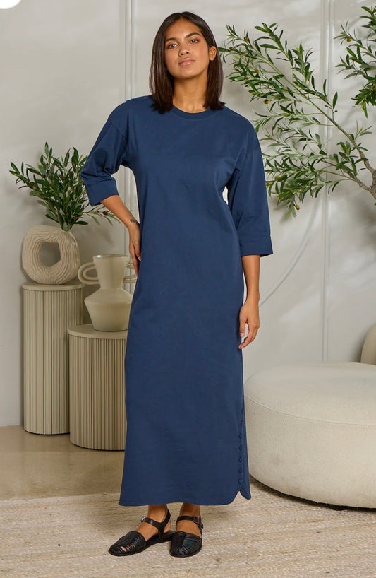 POINT 3/4 SLEEVE MAXI DRESS- 2 COLORS