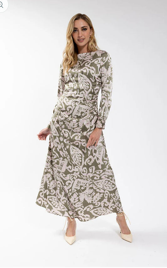 STATIC Side Ruched Leaf Printed Dress