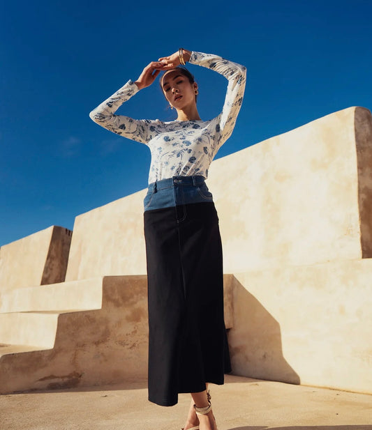 Bliss Denim Ponte Combo Skirt