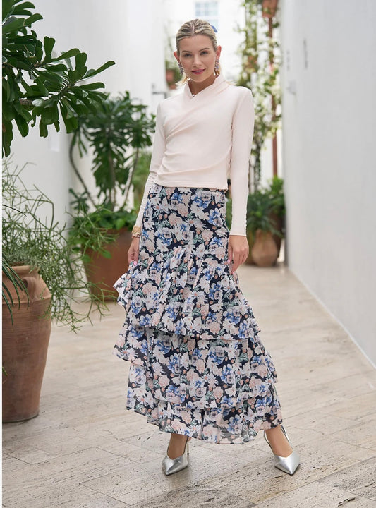 ADINA LV RUFFLES SKIRT- CHIFFON FLORALS