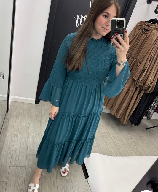 DRAMA NYC PLUS Smocked Ruffle Sleeve Midi Dress- 2 Colors