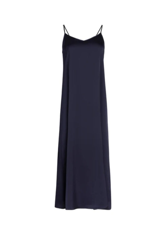 Point A-Line Satin Slip Dress - Black