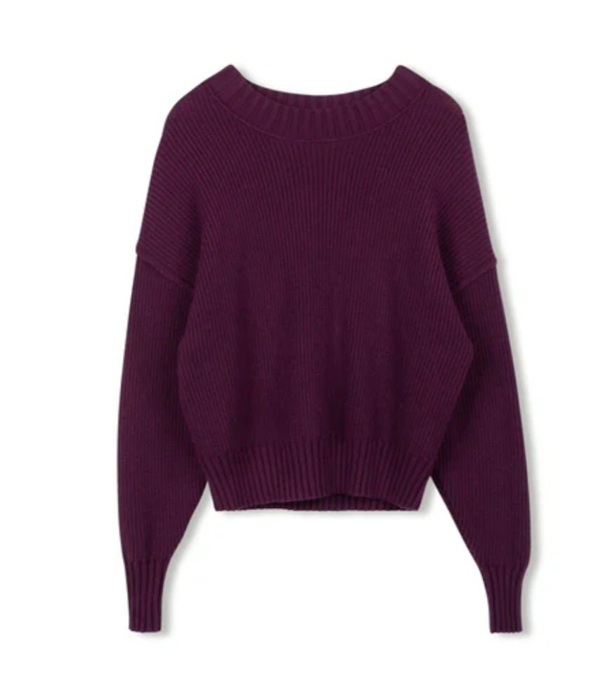 Point Chunky Knit Crew Sweater - Purple