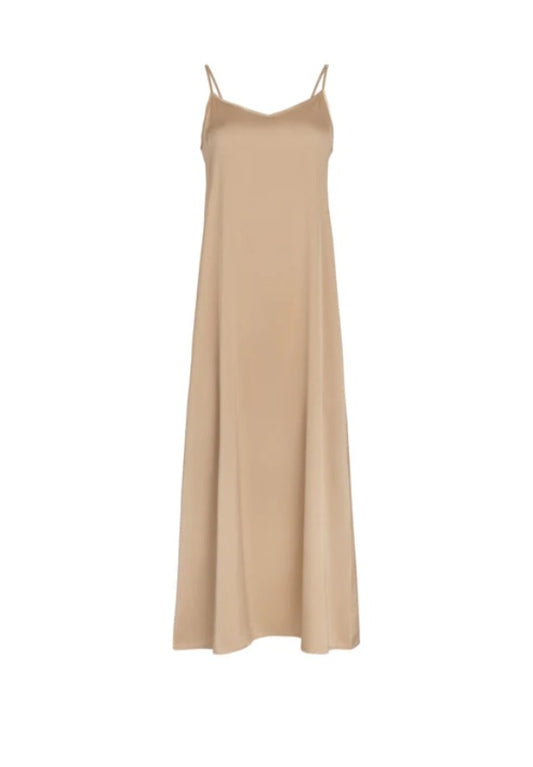 Point A-Line Satin Slip Dress - Brown